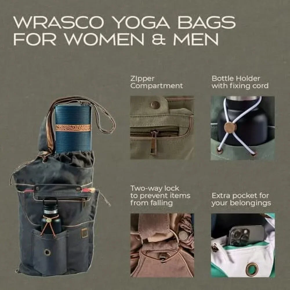 WRASCO Yoga Mat Bag for Women & Men, 𝐒𝐏𝐀𝐂𝐈𝐎𝐔𝐒 Canvas Fits Most Yoga Mats - Picture 4 of 5